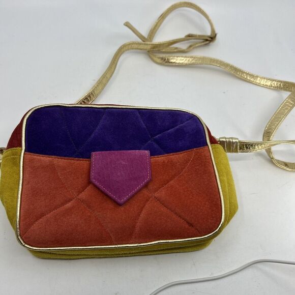 Sondra Roberts Squared Color Block Orange Gold Band Crossbody Bag - Picture 1 of 14